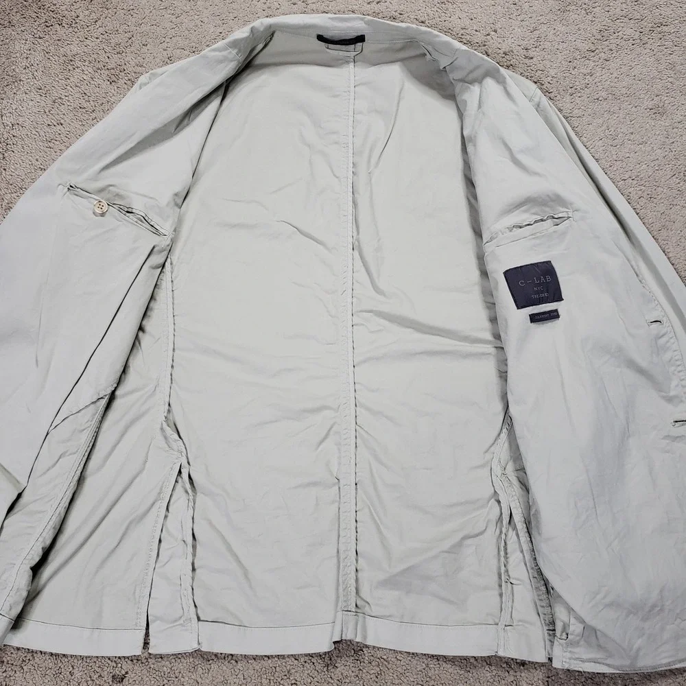 C-LAB NYC Mens 46L Blazer Garment Dyed Stretch Cotton Unlined Beige Lightweight